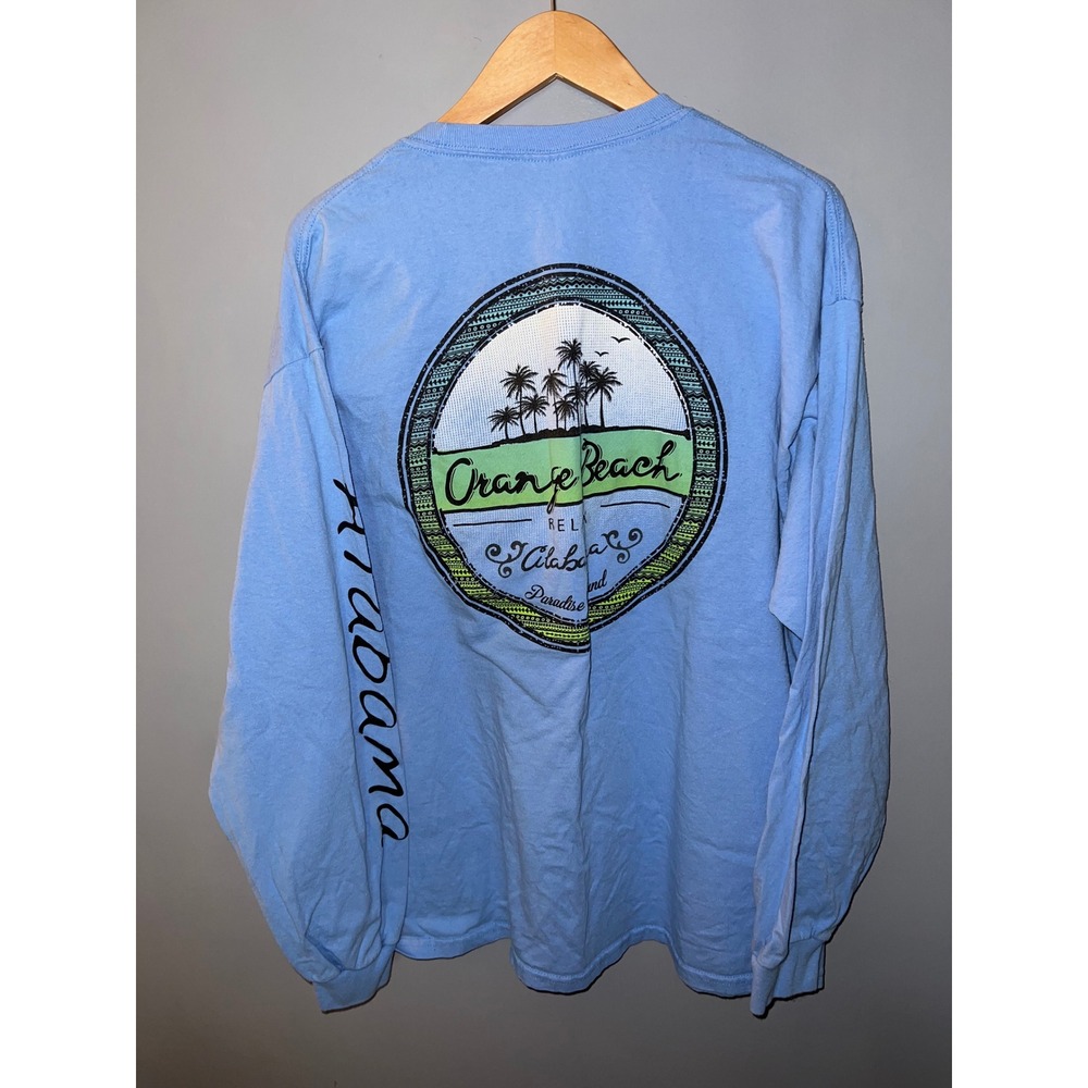 Gildan Orange Beach Alabama Long Sleeve Graphic T-Shirt Blue XL Cotton Souvenir